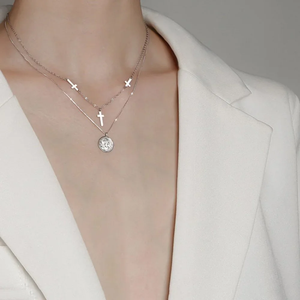 #NEW 925 Sterling Silver Vintage Coin Cross Necklace
